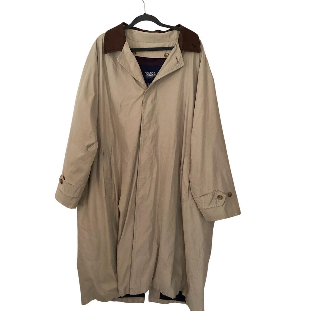 Nautica Trench Coat 42R Tan, Raincoat, Overcoat, Wool Liner, Mens, Long, Classic